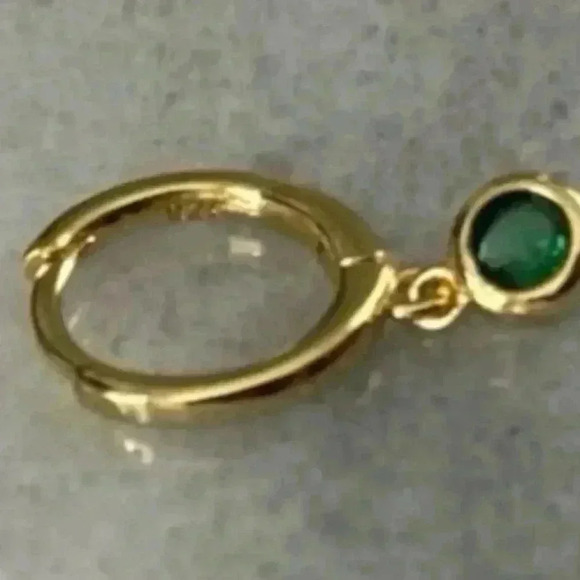 COPY - Gold Green Crystal Dangle Huggie Hoop Earrings - Picture 3 of 3